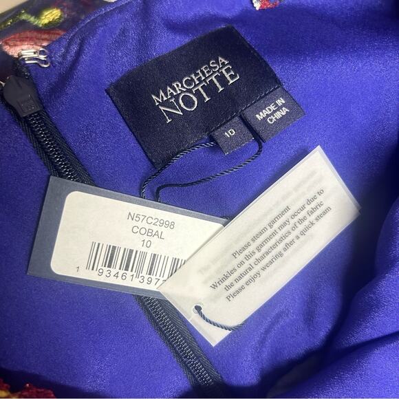 Marchesa Notte Asymmetric Floral Embroidered Gown Dress Hi-Low Tulle Skirt NWT - Picture 7 of 12